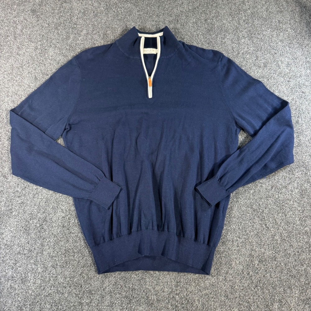 Collars & Co Mens Navy Blue Pure Cotton Quarter Zip Pullover Sweater Size M